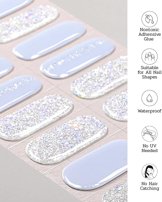 Nail Polish Strips - 22 Pcs Salon Quality Gel Nail Stickers - Long Lasting Wraps (Stardust Blue)