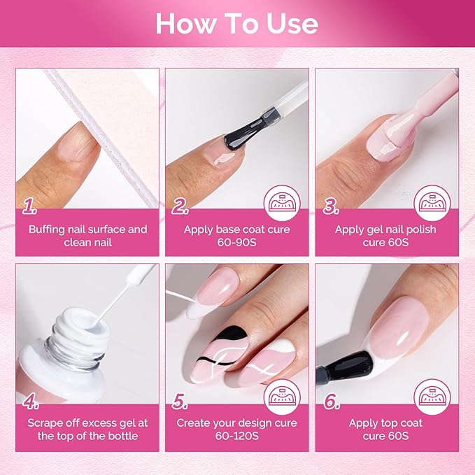 MelodySusie 2Pcs Gel Liner Nail Art Polish,for Line and Patterns of Painting,French Nail Tips,DIY Manicure Pedicure for Home DIY Salon Use 8ML White and Black