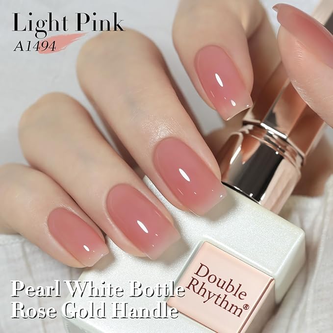 Double Rhythm Gel Polish 15ML Jelly Sheer Pastel Light Milky Color Pearl White Bottle 1 PC 0.5 OZ Full Size Nail Art Salon at Home (Light Pink-D1494)