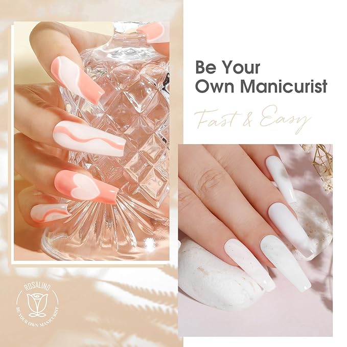 Opal White Poly Extension Gel, ROSALIND 2 oz White Poly Nail Gel for Nail Art Decoration, Nail Thickening Extension Easy to DIY Use at Home Need UV Lamp (Update Version)