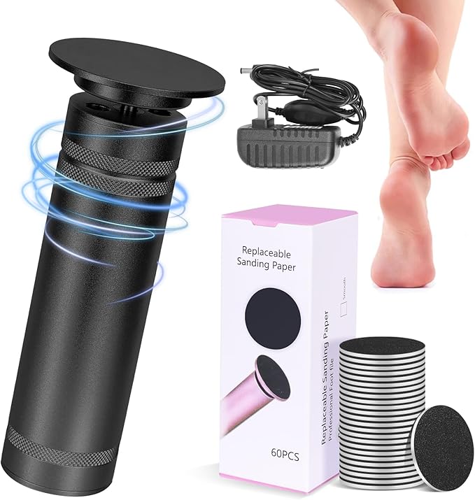 PowerPro Electric Foot Callus Remover,36W Professional 1200rpm Heavy Duty Metal Grinder for Dead Skin Automatic Foot Sander with 60pcs Sandpaper Pads for Home Use Pedicure (Black)