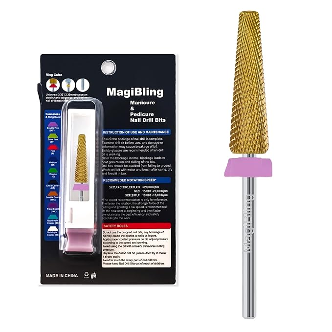 24mm Super Long 5 in 1 Nail Drill Bits, Professional 3/32'' Tungsten Carbide Bits, Fast Gel Removal for Long Acrylic Nails, Left Right Hand Use, Manicure Cuticle Hard Gel Polishing, Double Fine.