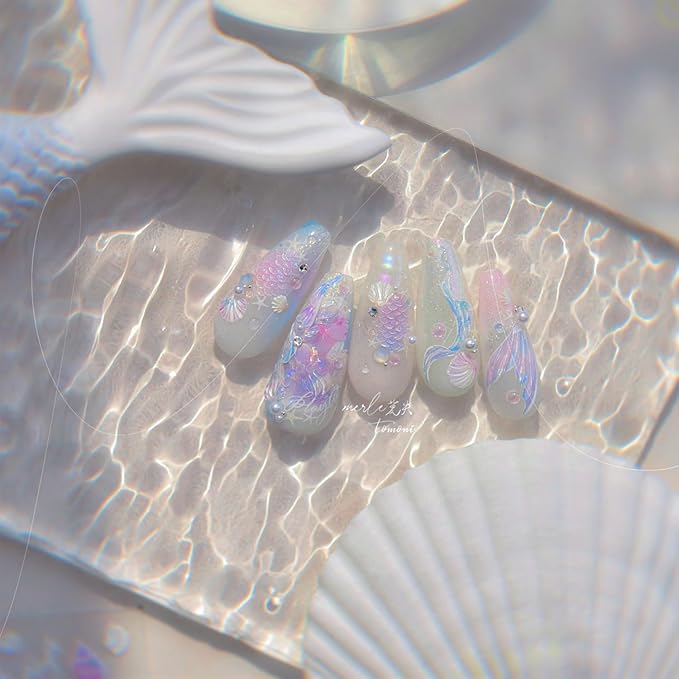 Summer Seashell Starfish Nail Art Stickers 5D Embossed Shiny Shell Nail Decals Cute Mermaid Nail Accessories Ocean Theme Summer Nails Design Pearl Bow Nail Adhesive Sliders for Women Manicure