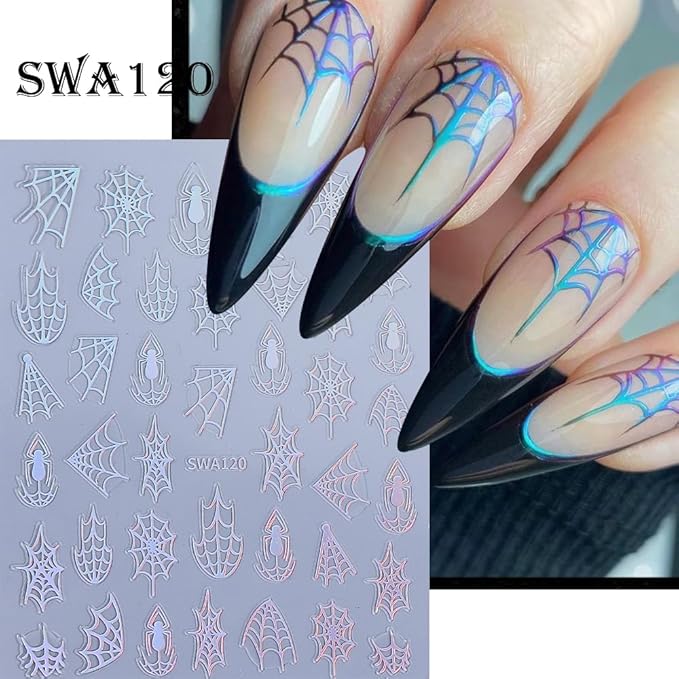 4Pcs Halloween Nail Stickers 3D Spider Web Nail Decals DIY Self Adhesive Cobweb Nail Design Halloween Nail Decoration Supplies Holiday Manicure Accessories for Women Girls