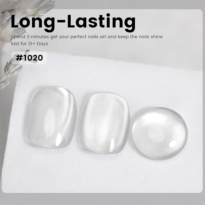 RARJSM Silver Cat Eye Gel Nail Polish Ceramic Translucent Clear White Velvet Glitter Diamond Cateye Gel Polish 15ml Single Bottle with Magnet Stick UV LED Curing Requires Soak Off for Home Salon