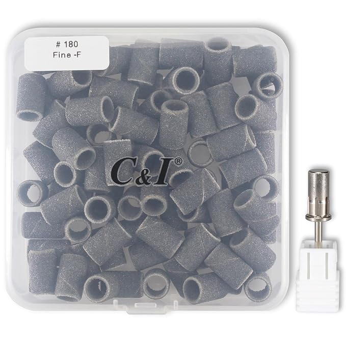 C & I Nail Sanding Bands 100 PCS Plus Upgrade Mandrel 1 PC, Nail Drill Bits for Acrylic Gel Nails Remove, Natural Nails Buffer for Nail Prep and Nail Shiner (Black, #120 Coarse)