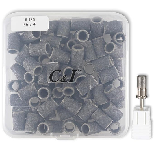 C & I Nail Sanding Bands 100 PCS Plus Upgrade Mandrel 1 PC, Nail Drill Bits for Acrylic Gel Nails Remove, Natural Nails Buffer for Nail Prep and Nail Shiner (Black, #180 Fine)