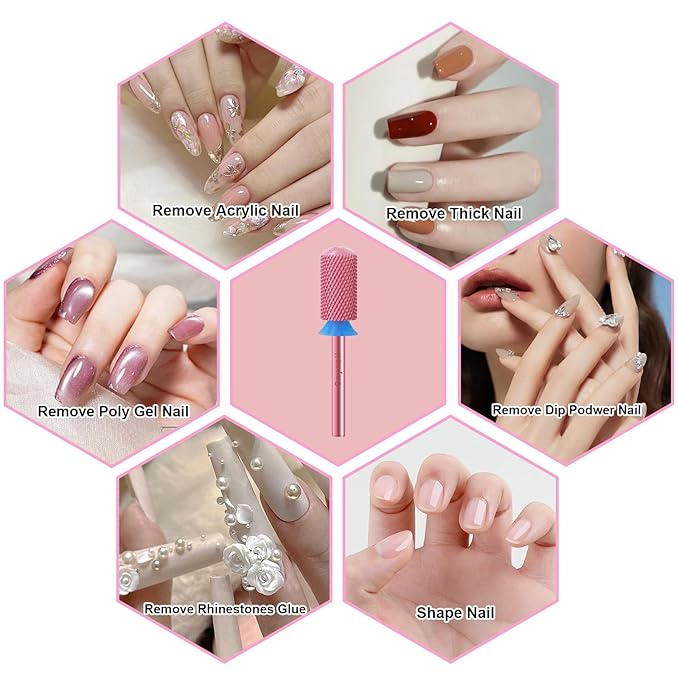 3/32" Large Barrel Smooth Round Top Tungsten Carbide Nail Drill Bit Safety Bit for Gel & Acrylic Removal, 2-Way Rotating Efile Tip, Salon Electric File Accessory (M Grit, Rose Red)