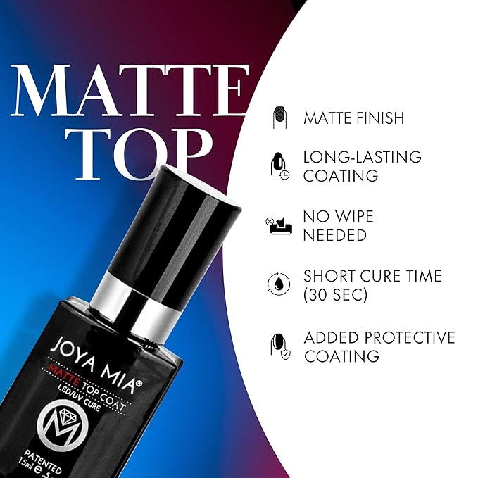 JOYA MIA - No Wipe Matte Top Coat for Acrylic & Gel Nails, Long-Lasting Soak-Off Top Coat, 15 mL
