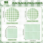 180Pcs Green Gingham Party Supplies Paper Plates and Napkins Serve 60 | - Image 2