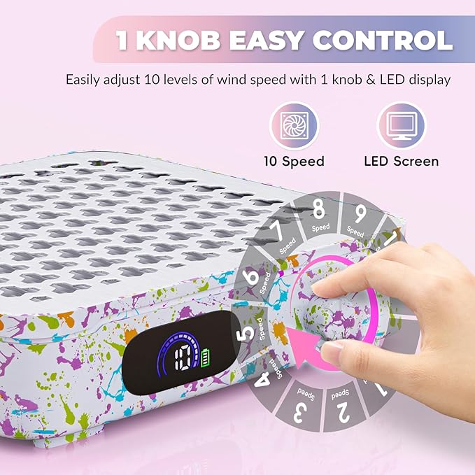 Cordless Nail Dust Collector, 1000PA Professional Dust Collector Nail Tech, Rechargeable Nail Vacuum Dust Collector for Beginner with Reusable Filter, Portable Nail Fan Dust Collector for Home & Salon