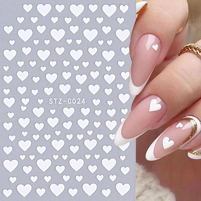 6PCS Valentine's Day Heart Nail Stickers - Love Art Supplies, 3D Self-Adhesive Decals, Black Red White Gold Design DIY Manicure Decor for Women