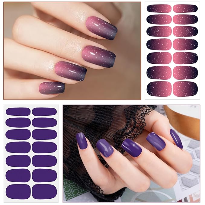 WOKOTO 20 Sheets Dark Color Nail Polish Strips for Women Girls Solid and Gradient Designs Nail Polish Stickers with Nail File Kit Black Blue Purple Stick On Nails Stickers Full Nail Wraps Strips