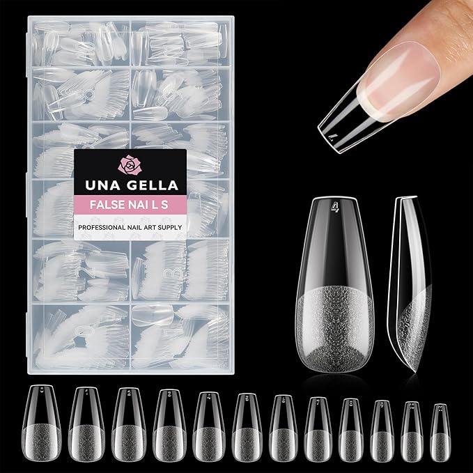 UNA GELLA Medium Coffin Nails Tips, 312Pcs Pre-Etched Gel Nail Tips Coffin Press On Nails Clear Full Cover for Nail Extensions & DIY Art Salon at Home, Long Lasting 12 Sizes