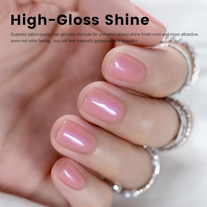 RARJSM Nude Gel Nail Polish Natural Rose Pink Purple Pearl Glitter Clear Sheer Nude Shimmer Gel Polish 15ml UV LED Soak Off Transparent Pink Color Home Salon French Manicure Varnish Curing Requires