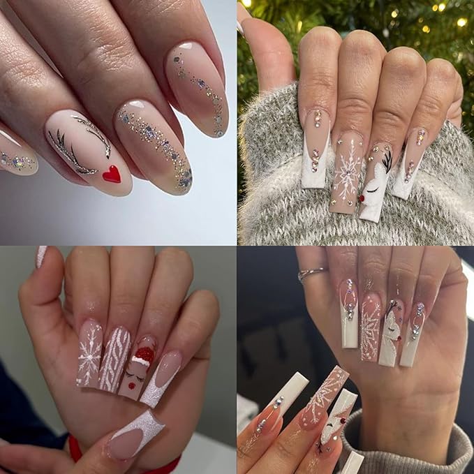 8 Sheets Christmas Nail Art Stickers 3D Self-Adhesive Hot Stamping Elk Snowflake Nail Stickers Glitter Christmas Hat Nail Decals Acrylic Nail Supplies for Women Girls DIY Manicure Decoration