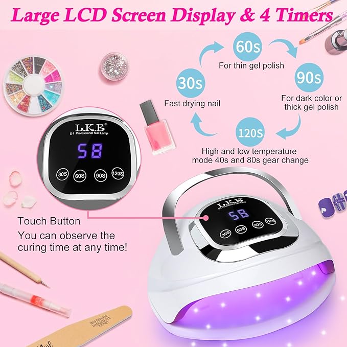 Wisdompark UV Nail Lamp 268W, UV Light for Gel Nails with 60pcs Beads, Professional LED Nail Lamp 4 Timers and Automatic Sensor Nail Dryer for Home Salon (Large)