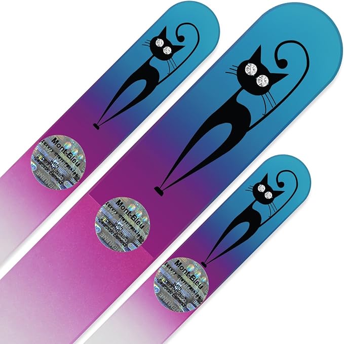 Mont Bleu Set of 3 Cats Crystal Nail Files Hand Decorated with Crystals - Hand Made, Czech Tempered Glass - Glass Nail Files for Natural Nails