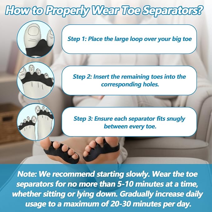 4PCS Toe Separator, Toe corrector for Women, Toe Straighteners for Curled Toes, Toe Spreader, for Toes Turned Outward, Foot Pain Relief and Foot Health (Black)