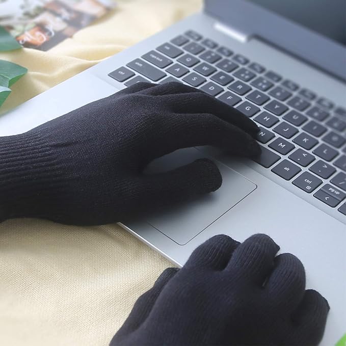 Evridwear Men Moisturizing Cotton Gloves with Touchscreen Fingertips for Eczema Beauty Cosmetic Dry Hands Sensitive Irritated Skin Therapy Overnight Bedtime, 6 Pairs, Lightweight-Black, XS