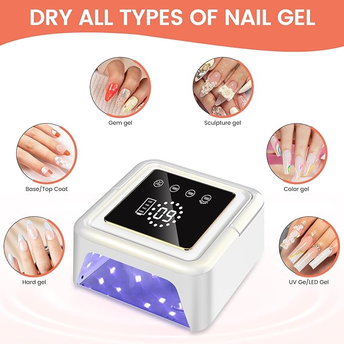 Subay UV Nail Lamp 108W, UV Light for Gel Nail Polish, Cordless LED Nail Lamp with 36 Beads & Touch Display, Nail Light with 4 Timer Modes & Auto Sensor, Fast Curing Nail Dryer for Salon & Home, White