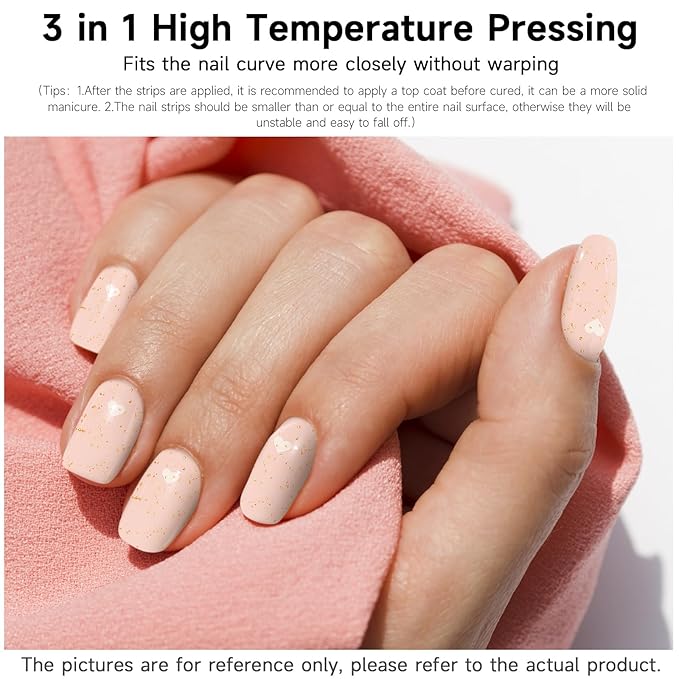 Semi Cured Gel Nail Strips, Heart to Heart | 28 pcs Gel Nail Strips Work with Any UV Lamp, Salon Quality UV Nails Stickers, Easy to Apply for Home Nails DIY