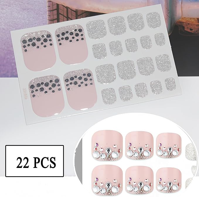 6 Pieces of Summer toenail Stickers French Diamond toenails Gradient self-Adhesive Full Stickers Ladies Flash Black and red toenails Design with Nail File