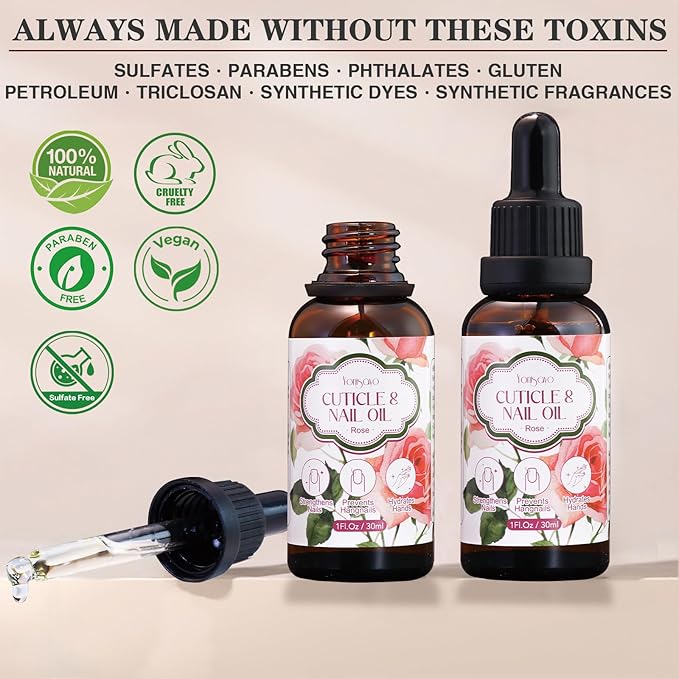 3 in 1 Cuticle Oil, 3 Pack Rose Nails Care Oil to Strengthen Brittle Nails, Hydrate Dry Cuticles & Soften Hands, Fast-Absorbing