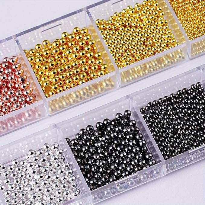 0.8mm Caviar Beads for Nails 6 Sizes Mini Small Stainless Steel Beads Nails Art Decorations Gun Grey Black Charms for Nails DIY Tool Nail Studs Accessories Gold Charms for Nails (Multicolor)