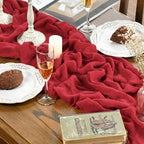 Artoid Mode Boho Gauze Red 3 Pieces Wedding Table Runner, 120 Inch Cheesecloth - Image 5