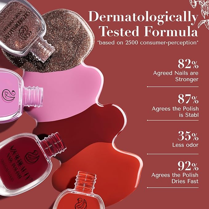 AZUREBEAUTY Nail Polish Set, 4 Colors Rose Red Purple Glitter Quick Dry Natural Nail Lacquer Strengthening Treatment Kit with Top Coat DIY Salon at Home