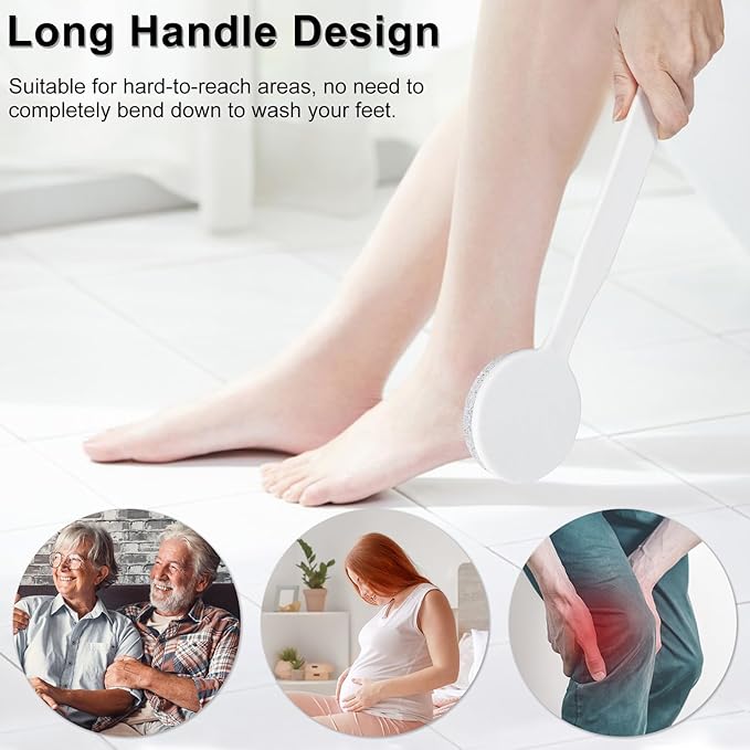 Pumice Stone for Feet with Long Handle, 2 Pack Hard Skin Callus Remover, Scrubber and Exfoliator for Dead Dry Skin, Softer & Smoother Feet, Pedicure Tool (Curved)