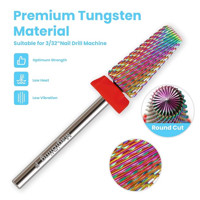 Professional 5 in 1 Tapered Nail Drill Bits, 3/32'' Safety Tungsten Carbide Bits, Remove Hard Gel Fast, Left & Right Hand Use, Easy for Beginner, Technicians Bits, Fine