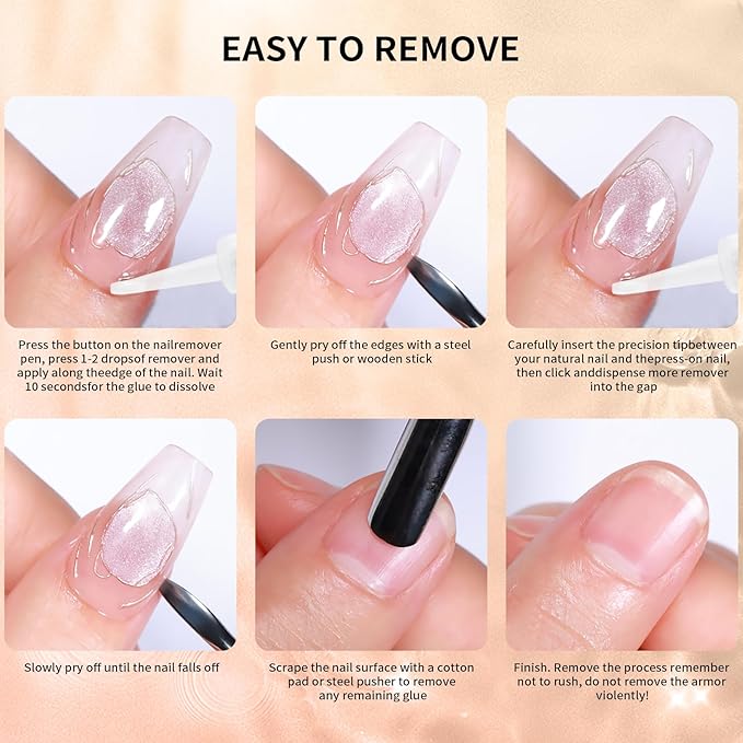 2-Pack Nail Glue Remover Pens with Cuticle Pusher – Click Pen Design for Easy Press-On Nail Removal – Quick & Gentle Adhesive Debonder for Fake Nails – Not for Gel Polish or Base Coat (5ml Each)