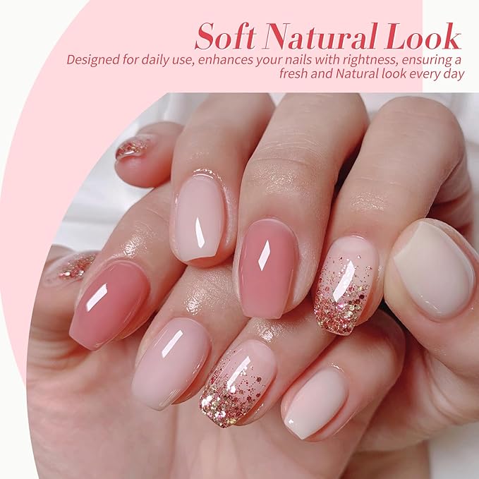 Born Pretty Milky White Jelly Nude Pink Gel Nail Polish Set,Nude Pink Sheer Translucent Gel Polish Milky Natural Gel Polish Set Nail Art Manicure DIY Kit Home Salon 6PCS 7ML
