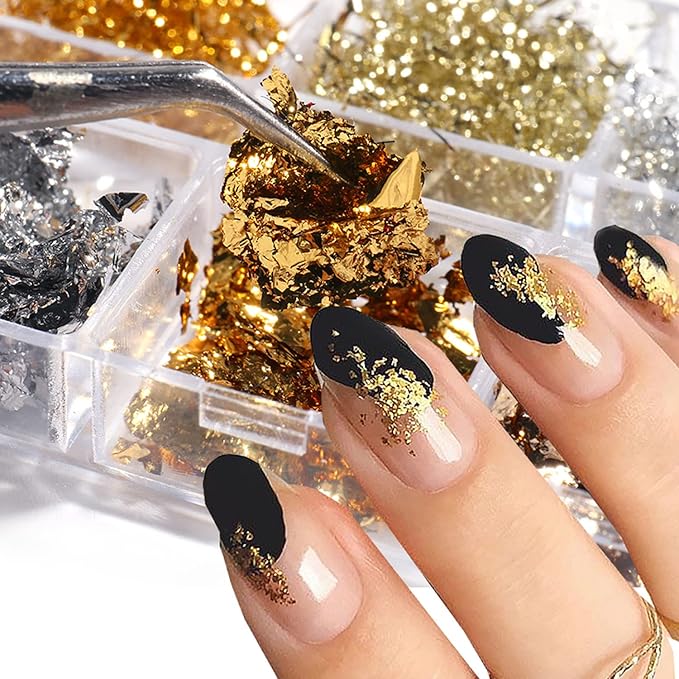 Glitter Nail Foils Flakes, Holographic Sparkly Ultra-Thin Aluminum Foil Nail Decorations, DIY 3D Nail Art Tips
