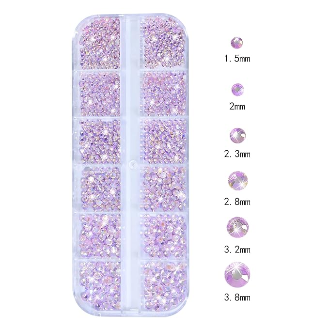 HNUIX Nail Rhinestones - 1600pcs 3D Multi Shape Size Crystal, Pink AB Nail Gems, Flat Back, with Kit, for Nail Art, DIY Decorations