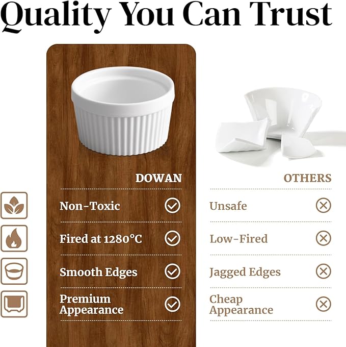 DOWAN Ramekins 6 oz Ceramic Ramekins Set of 6, Oven Safe Souffle Dishes - Image 3