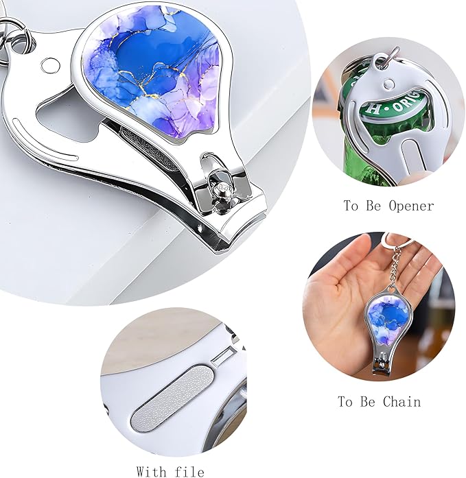 Toenail Clippers for Men 2 Pack Nail Clipper Set with Key Chain Cute Nail Cutter with Jar Opener for Dorm Room Essentials,Kitchen Gadgets,Gift for Thanksgiving, Halloween(Purple Marble)
