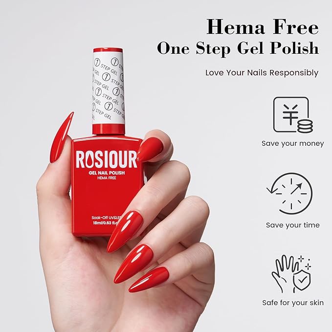 HEMA and TPO Free Gel Nail Polish Kit with U V Light, Red One Step Gel Nail Polish 3-in-1, No Need Base and Top Coat Nail Kit with Everything, Nail Starter Manicure Tools Gifts for Women