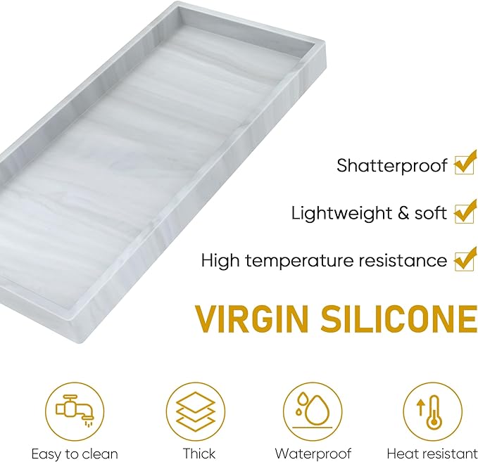 Bathroom Counter Tray,EG-SIPRO High-Grade Thickened Silicone Bathroom Vanity Tray,Shatterproof Durable Rectangle Bathroom Tray Soap Dispenser Tray for Bathroom Countertop,Small+Large (EGTRAY)