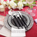 LIYH 350Pcs Black Silver Lace Plastic Plates Dinnerware Set - Image 3
