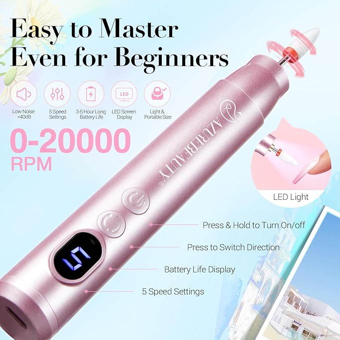 AZUREBEAUTY Dip Powder Nail Kit with Electric Nail Drill 24 Colors Pink Pastel Blue Purple Nails Starter Kit with Dip Liquids Base Top Coat Activator Portable Manicure French Nail Art Essential Set
