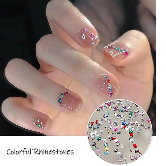 1440Pcs Mini Nail Rhinestones Colorful Nail Art Charms Multi Shape Crystal Charm Luxury Nail Art Flat Back Gems for 3D Small Star Heart Star Flower Nail Diamonds DIY Accessories Glitter Manicure Decor