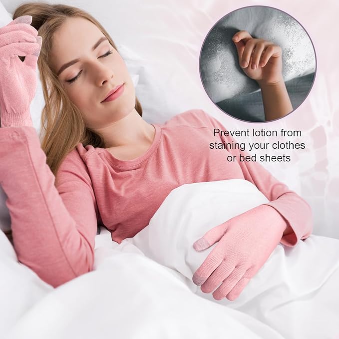 MIG4U Moisturizing Beauty Gloves Touchscreen Overnight Sleeping Glove for Women Dry Hands, Nighttime Lotion, Eczema, SPA, Cosmetic Treatment, Pink 3 Pairs Size L/XL