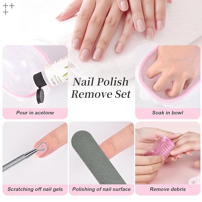 Nail Soaking Bowl Kit Soak Off Bowl Soak Off Gel Polish Dip Powder Remover Manicure Bowl with Nail File and Buffer Cuticle Peeler Scraper Cuticle Nippers Nail Brush Nail Art Tool