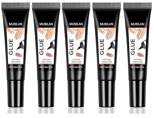 5PCS Semi Solid Nail Glue, New Super Strong Solid Nail Glue for Acrylic Nails Press Ons Nails Quick Drying No UV Light Long Lasting for Acrylic Fake Nails Tips Chip-Resistant & Longwear Formula