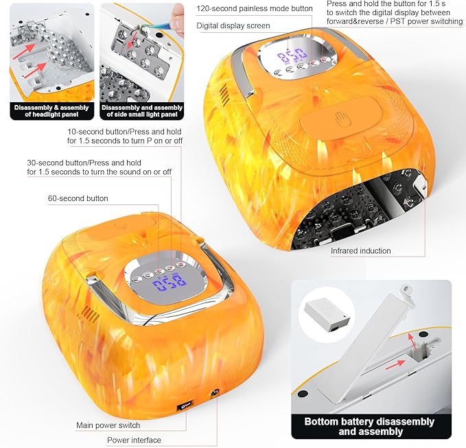 LimeGirl Cordless Nail Lamp, 72W Powerful UV LED Nail Dryer with Replaceable Lamp Beads & Battery, UV Light for Gel Polish, Rechargeable & Portable for Salon & Home (Rendering Orange, One Battery)