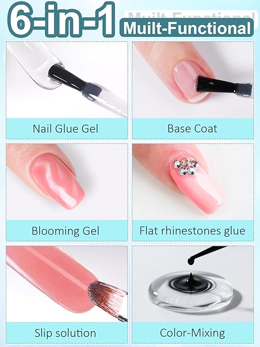 EBANKU 6 in 1 Super Strong Nail Glue for Press on, 20ml Lamp Curing Needed Solid Soak Off Glue, Easy Application Durable & Long-Lasting UV Lamp Needed 2Pcs