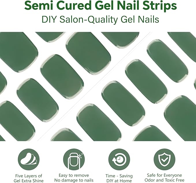 Semi Cured Gel Nail Strips-Office Professional Nails,Sweat-Resistant Adhesive,Minimalist Designs,Confidence Boost Works with Any UV/LED Lamps(Cream Leaf)